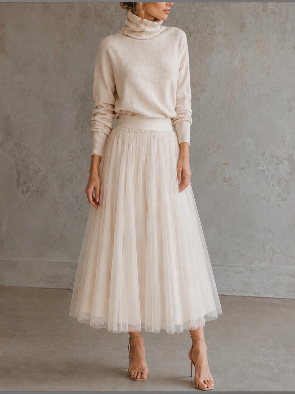H&M Ivory Tulle Midi Skirt | Women’s 10 | Balletcore Romantic Layered Mesh Skirt